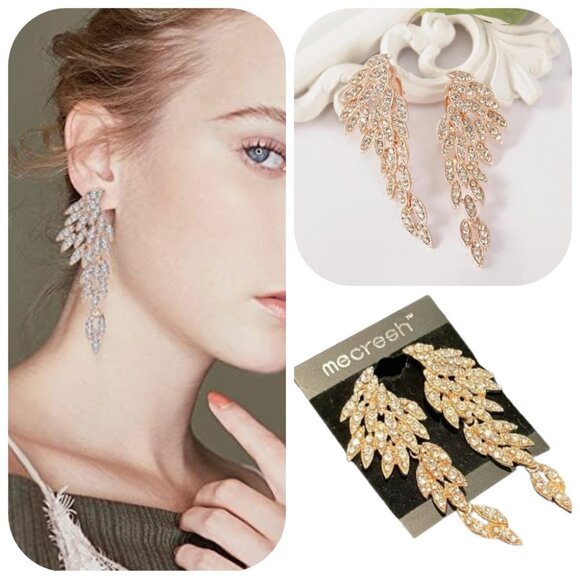 MECRESH Jewelry - NWT MECRESH Angel Wings 65 mm Cubic Zirconia Dangle Earrings